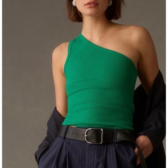 PILCRO Zelda Tank Top Size 3X Anthro Rib Kelly Green Plus Curvy NWT One Shoulder - Picture 1 of 13